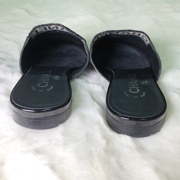 โค๏ธSOLDโค๏ธCHANEL Glitter Fabric LOGO Flats Mules 35.5 - Picture 6 of 10